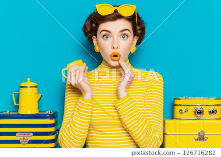 Vibrant Retro Vibes: A Woman in Yellow with Bold Accessories 126716282