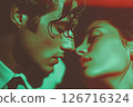 Close-Up of an Intimate Moment Between Two Individuals with Vibrant Lighting 126716324