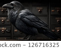 Mysterious Crow Perched on a Cabinet: Symbolizing Enigma and Vigilance 126716325