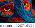 Vividly Embroidered Wolf Portrait with Vibrant Colors and Intricate Details 126716331
