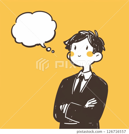 [對話泡泡] 一名身穿西裝、雙臂交叉的男子，旁邊有一個對話泡泡 126716557