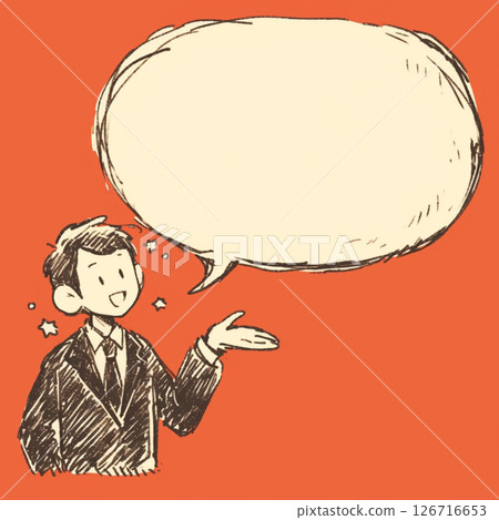 [Speech bubble] A man in a suit giving an explanation and a speech bubble 126716653