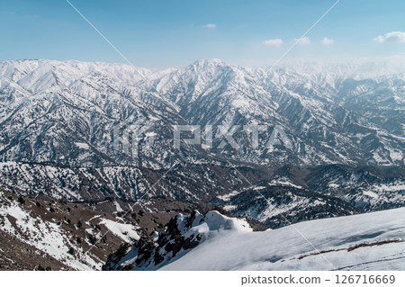 Amirsoy, Amirsay snowy rocks, mountains in Uzbekistan Amirsoy, Amirsay snowy rocks, mountains in Uzbekistan 126716669