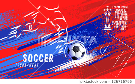 Vector illustration of a soccer tournament poster with abstract red and blue grunge brush strokes. Vector illustration of a soccer tournament poster with abstract red and blue grunge brush strokes. 126716796