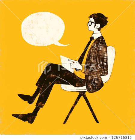[Speech bubble] Man sitting on a chair and speech bubble 126716815