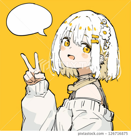 [對話泡泡] 女孩做出和平手勢與對話泡泡 126716875