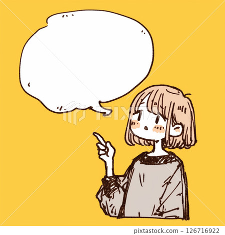 [對話泡泡] 一個女孩在解釋，旁邊有個對話泡泡 126716922