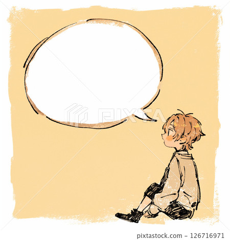[Speech bubble] Sitting boy and speech bubble 126716971