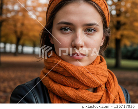 Young Woman in Autumn Scarf 126717036