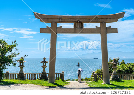 Iwatohime Shrine: Torii gate facing the sea and the Seto Inland Sea in early autumn 5, Ako City, Hyogo Prefecture Iwatohime Shrine: Torii gate facing the sea and the Seto Inland Sea in early autumn 5, Ako City, Hyogo Prefecture 126717321
