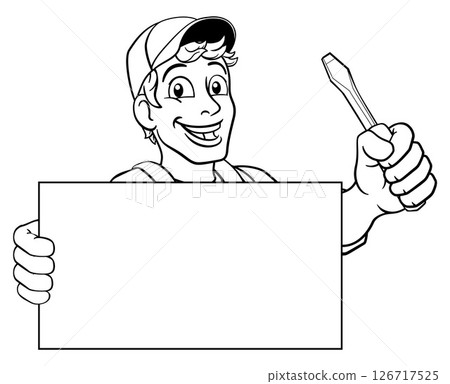 Electrician Handyman Screwdriver Cartoon Mascot Electrician Handyman Screwdriver Cartoon Mascot 126717525