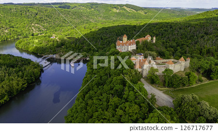 Beautiful Gothic castle Veveri. The city of Brno at the Brno dam. South Moravia - Czech Republic - Central Europe. 126717677