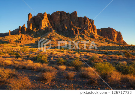 Superstition Mountains at Sunset in Lost Dutchman State Park, Arizona 126717723