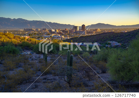 Tucson, Arizona Skyline with Desert Foreground at sunrise Tucson, Arizona Skyline with Desert Foreground at sunrise 126717740