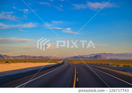 Road Leading into Death Valley National Park at Sunset 126717743