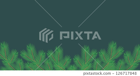 Hand Drawn Pine Twigs Bottom Banner Frame border on dark green Winter Holiday Copy space Template Hand Drawn Pine Twigs Bottom Banner Frame border on dark green Winter Holiday Copy space Template 126717848