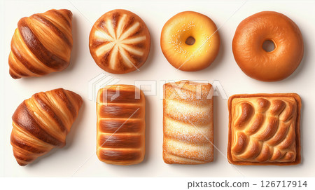 Assorted baked goods on a clean white surface 126717914