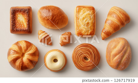 Assorted baked goods on a light background Assorted baked goods on a light background 126717919