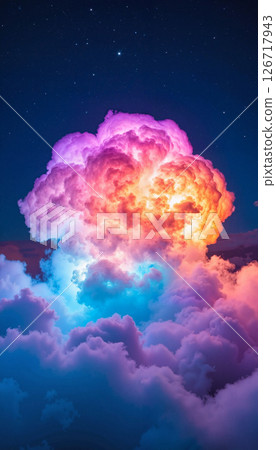 Vibrant cosmic explosion in twilight sky, mesmerizing beauty 126717943