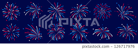 USA fireworks set, 4th July fireworks icons, blue and red 126717976