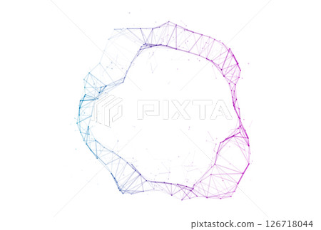 Abstract polygonal circular network shape with connected dots and lines in blue to purple gradient 126718044
