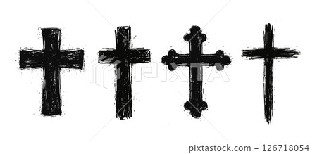 Christian cross grunge hand drawn black paint symbol. Brush cross crucifix catholic Jesus church 126718054