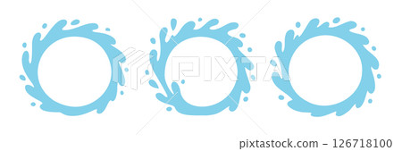 Vector water splash circle logo icon. Round water splash flat frame liquid abstract background 126718100