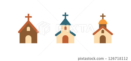 Vector church building chapel flat icon. Christian church building simple catholic tower religion 126718112