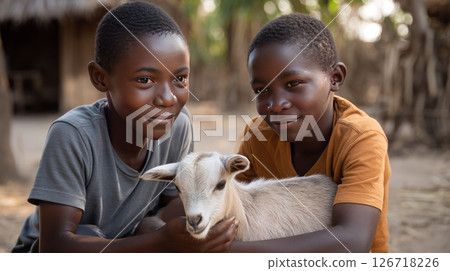 African primary school children playing games. Black children, full of life and joy, enjoying their childhood and playing together. Small faces with big smiles 126718226