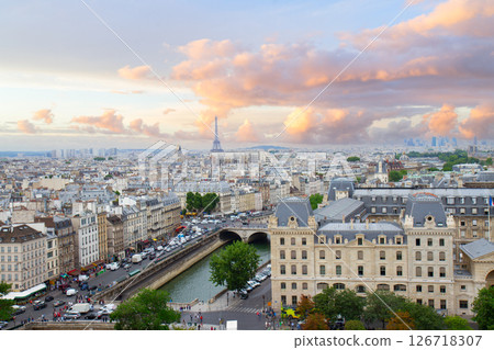 skyline of Paris with eiffel tower 126718307