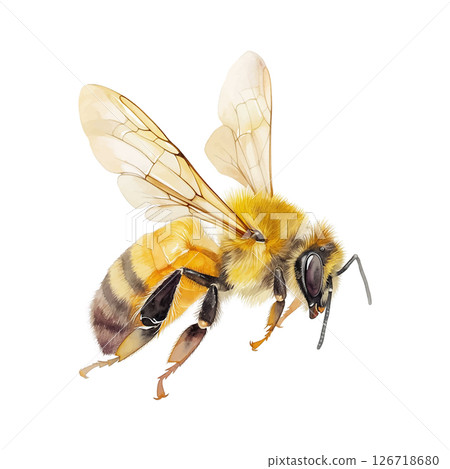 Detailed depiction of a honeybee showcasing its intricate features and natural beauty in close-up 126718680