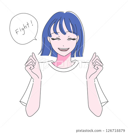 Hand-drawn illustration of a bust-up girl from the front cheering with a smile 126718879