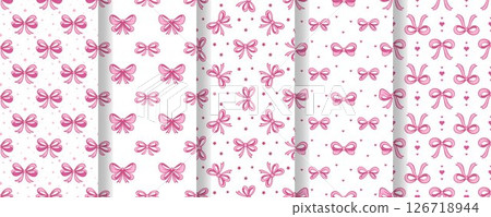 Pink bows seamless pattern set 126718944