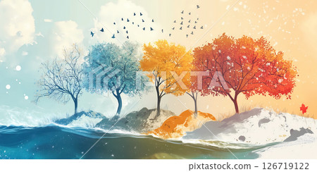 Seasonal change colorful tree illustration 126719122