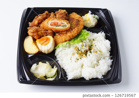 Fried chicken and cutlet bento 126719567