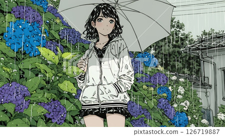 繡球花、漫長的雨季和年輕女子 126719887