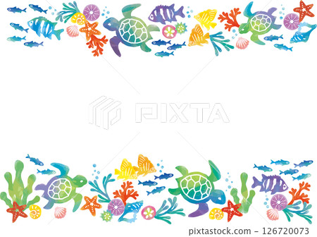 手繪 honu 和海洋生物框架 126720073