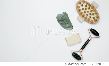 Embodying a sustainable self-care concept. Eco-friendly beauty essentials, marble face roller 126720130