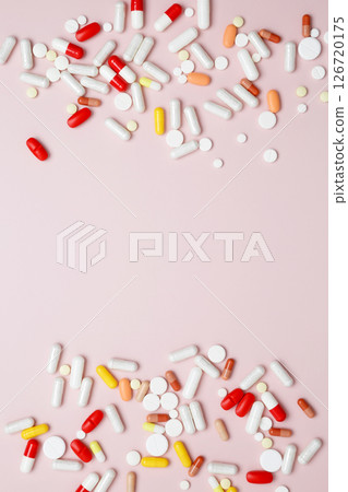 Concept of healthcare and medicine. Various medication tablets and capsules Concept of healthcare and medicine. Various medication tablets and capsules 126720175