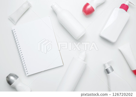 Cosmetic beauty products. Bottles and tubes with branding mock up. Skin care and beauty concept Cosmetic beauty products. Bottles and tubes with branding mock up. Skin care and beauty concept 126720202