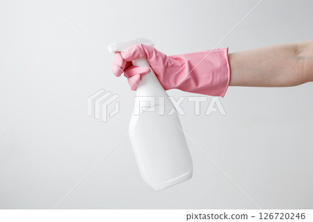 Cleaning supplies branding mockup, ready for a productive and satisfying spring refresh. Household cleaning and hygiene concept concept Cleaning supplies branding mockup, ready for a productive and satisfying spring refresh. Household cleaning and hygiene concept concept 126720246