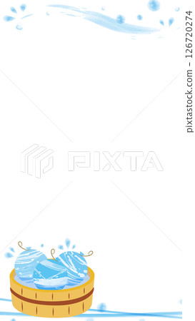 水彩畫框_桶子裡的水氣球_藍色（飛濺 x 波浪線）垂直 126720274