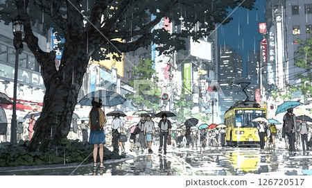雨中默默上下班或上學的人們 雨中默默上下班或上學的人們 126720517