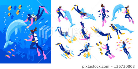 Isometric Scuba Diving Mini compositions set 126720808