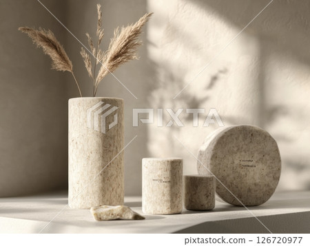 Futuristic concept of renewable mycelium packaging in earthy tones with modern typography 126720977