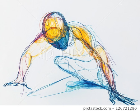 Faceless figure in dynamic pose abstract line art with contemporary minimal design 126721280