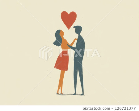 Simple faceless illustration of a couple in love, stylized bodies, emphasizing connection 126721377