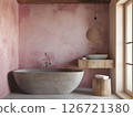 Limewash textured wall adding depth and organic uniqueness to modern interior design 126721380