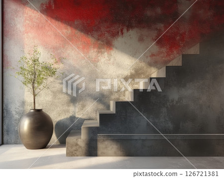 Limewash textured wall adding depth and organic uniqueness to modern interior design 126721381