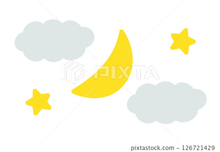 簡單的雲、月亮和星星插圖 126721429
